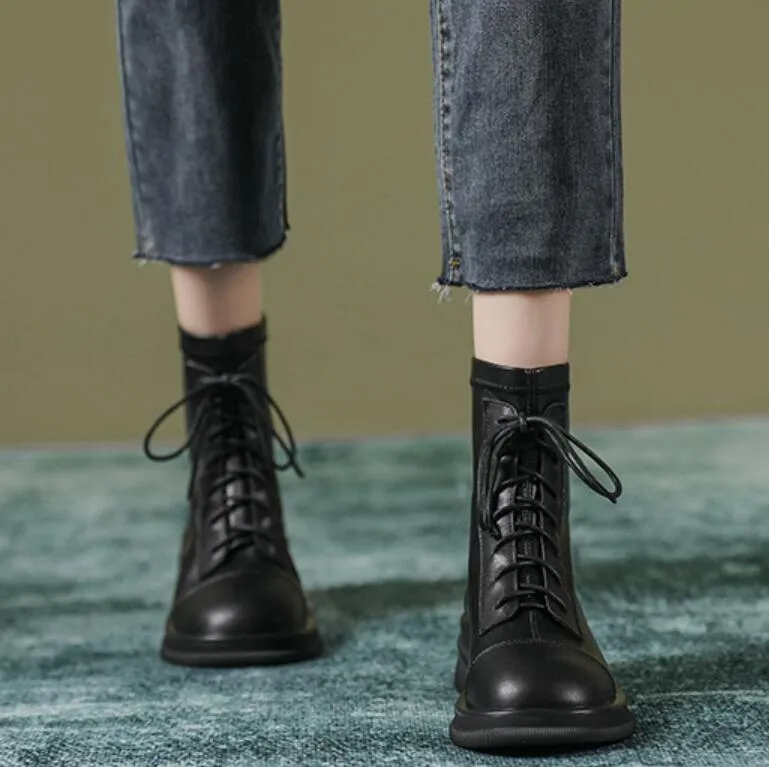 Small Feet Ladies Lace Up Ankle Boots With Zipper MS200