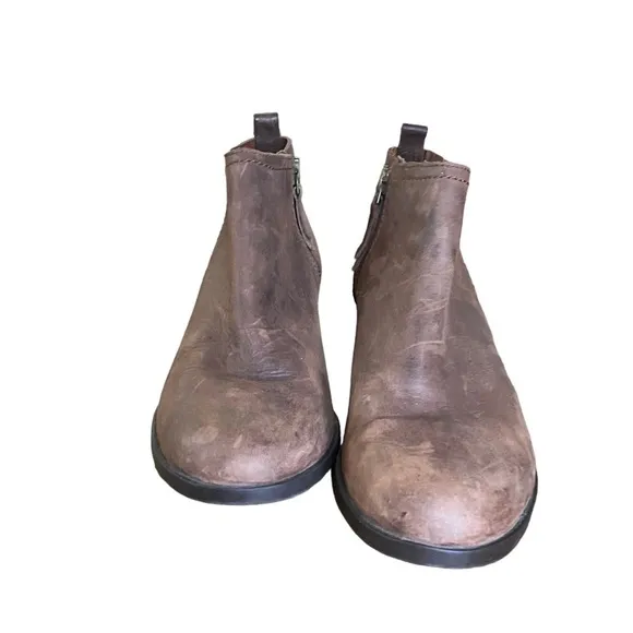 Sorel Lolla Bootie Sz 8.5 Side Zip Ankle Boots Leather Distressed Low Rise