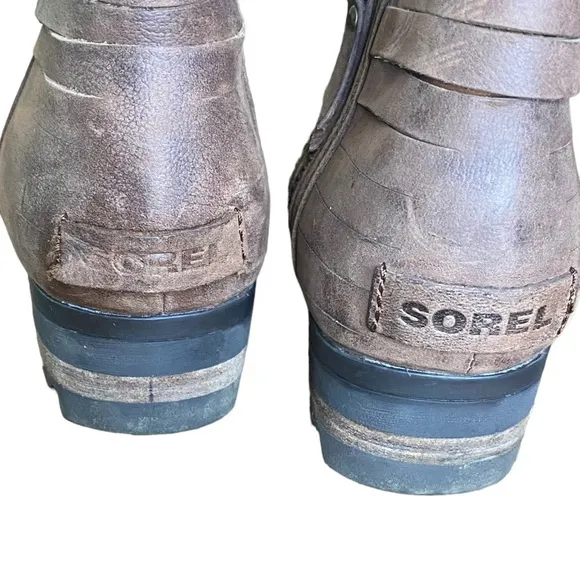 Sorel Lolla Bootie Sz 8.5 Side Zip Ankle Boots Leather Distressed Low Rise