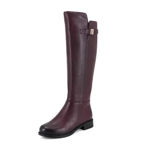 Special Design Boots Knee-High Warm Round Toe Genuine Leather Comfortable Square Heel Shoes Wool Women's Boots PC398