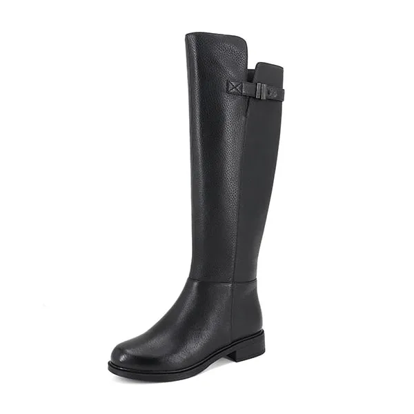 Special Design Boots Knee-High Warm Round Toe Genuine Leather Comfortable Square Heel Shoes Wool Women's Boots PC398