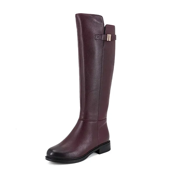 Special Design Boots Knee-High Warm Round Toe Genuine Leather Comfortable Square Heel Shoes Wool Women's Boots PC398