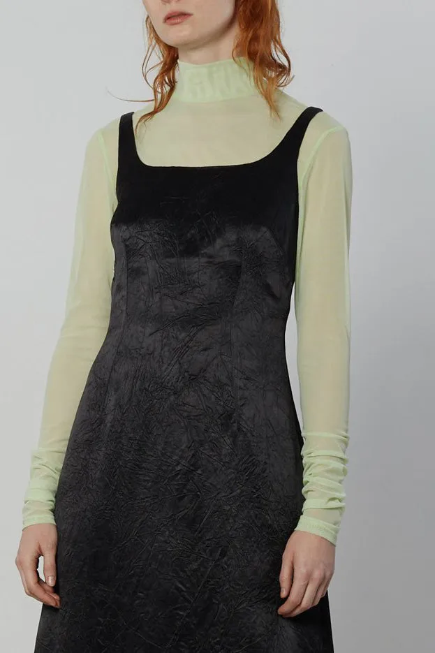 Square Neck Dress in Crinkle Satin
