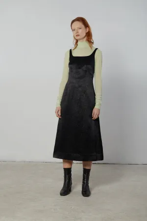 Square Neck Dress in Crinkle Satin