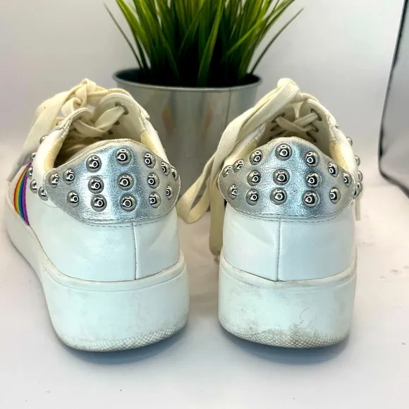 Steve Madden Belle Rainbow and Studded Platform Sneakers White Size 7.5