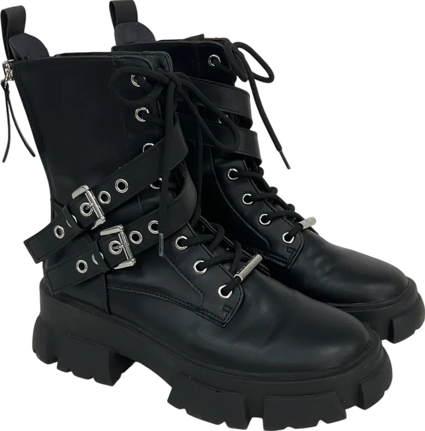STEVE MADDEN Black Traction Action Leather Ankle Boots UK 6 EU 39 👠