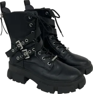 STEVE MADDEN Black Traction Action Leather Ankle Boots UK 6 EU 39 👠