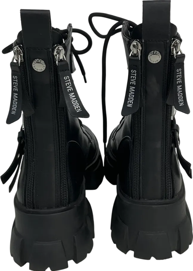 STEVE MADDEN Black Traction Action Leather Ankle Boots UK 6 EU 39 👠