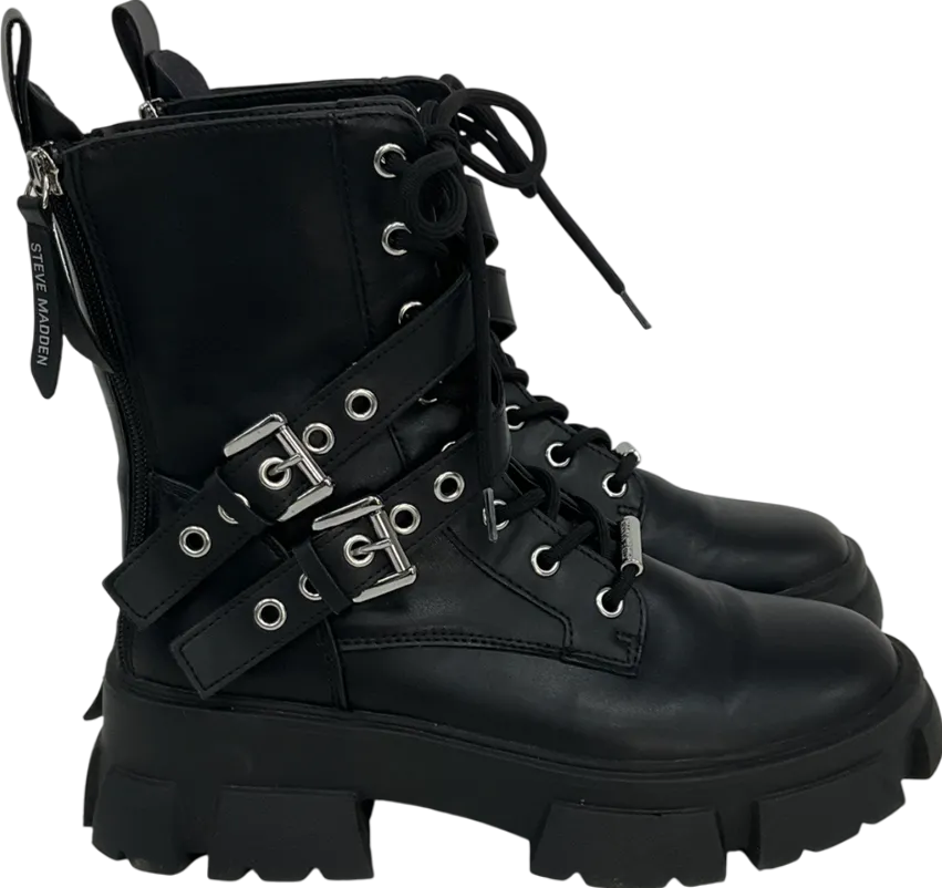 STEVE MADDEN Black Traction Action Leather Ankle Boots UK 6 EU 39 👠