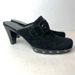Stuart Weitzman Double Agent Black Suede Studded Mule Clogs Heels Sz 6.5