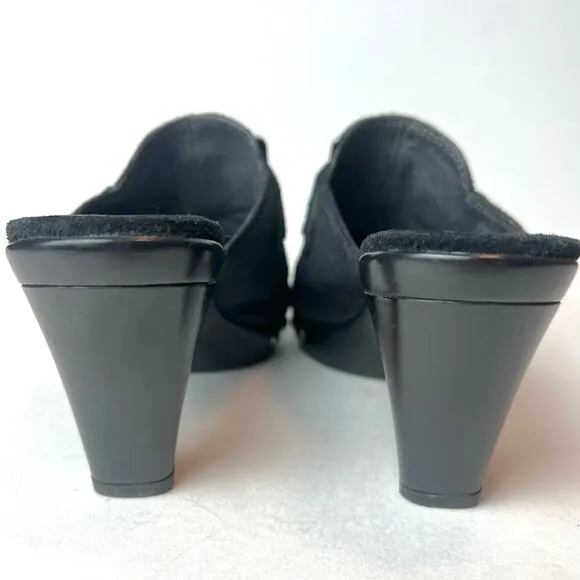 Stuart Weitzman Double Agent Black Suede Studded Mule Clogs Heels Sz 6.5
