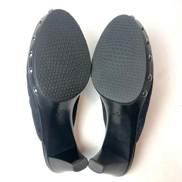 Stuart Weitzman Double Agent Black Suede Studded Mule Clogs Heels Sz 6.5