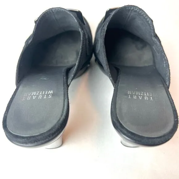 Stuart Weitzman Double Agent Black Suede Studded Mule Clogs Heels Sz 6.5