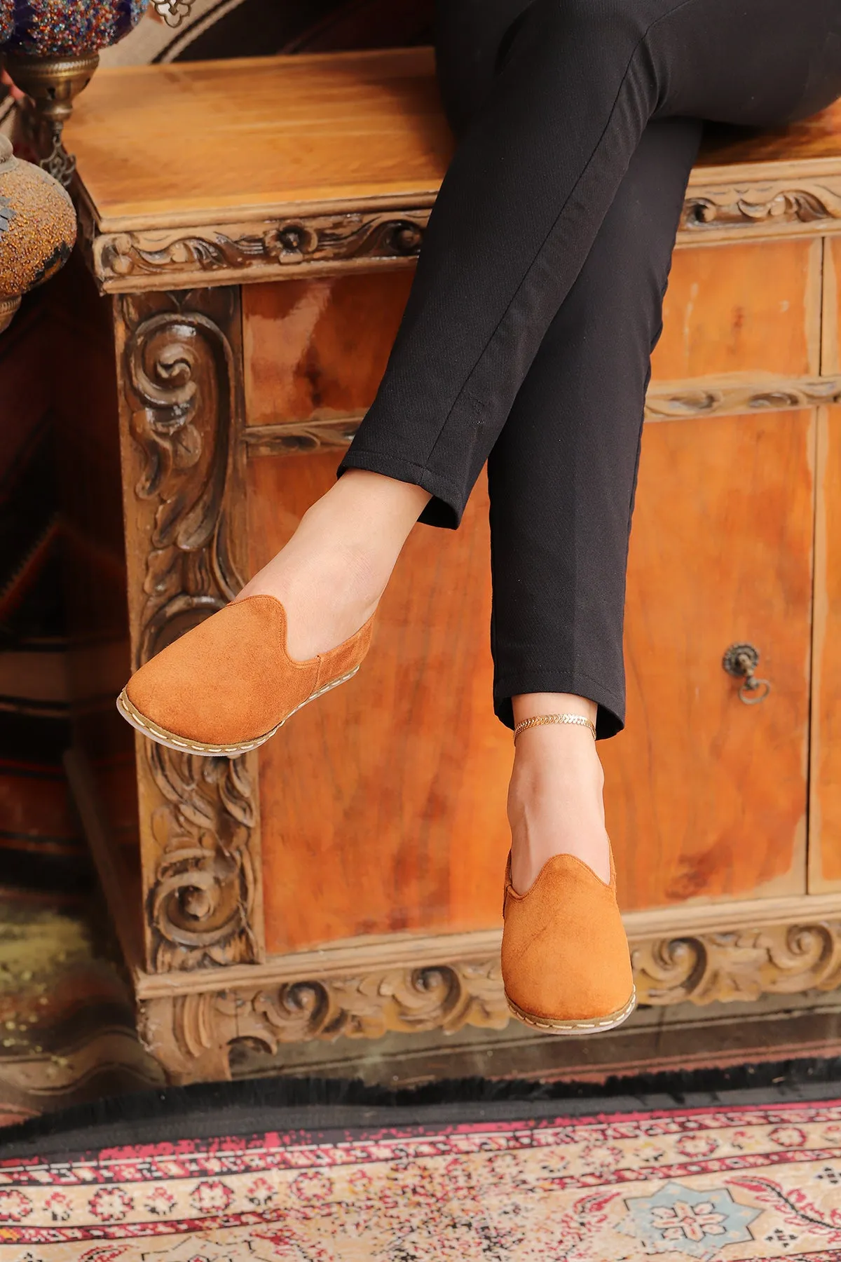 Sunset Orange Handmade Suede Loafers (Women's)
