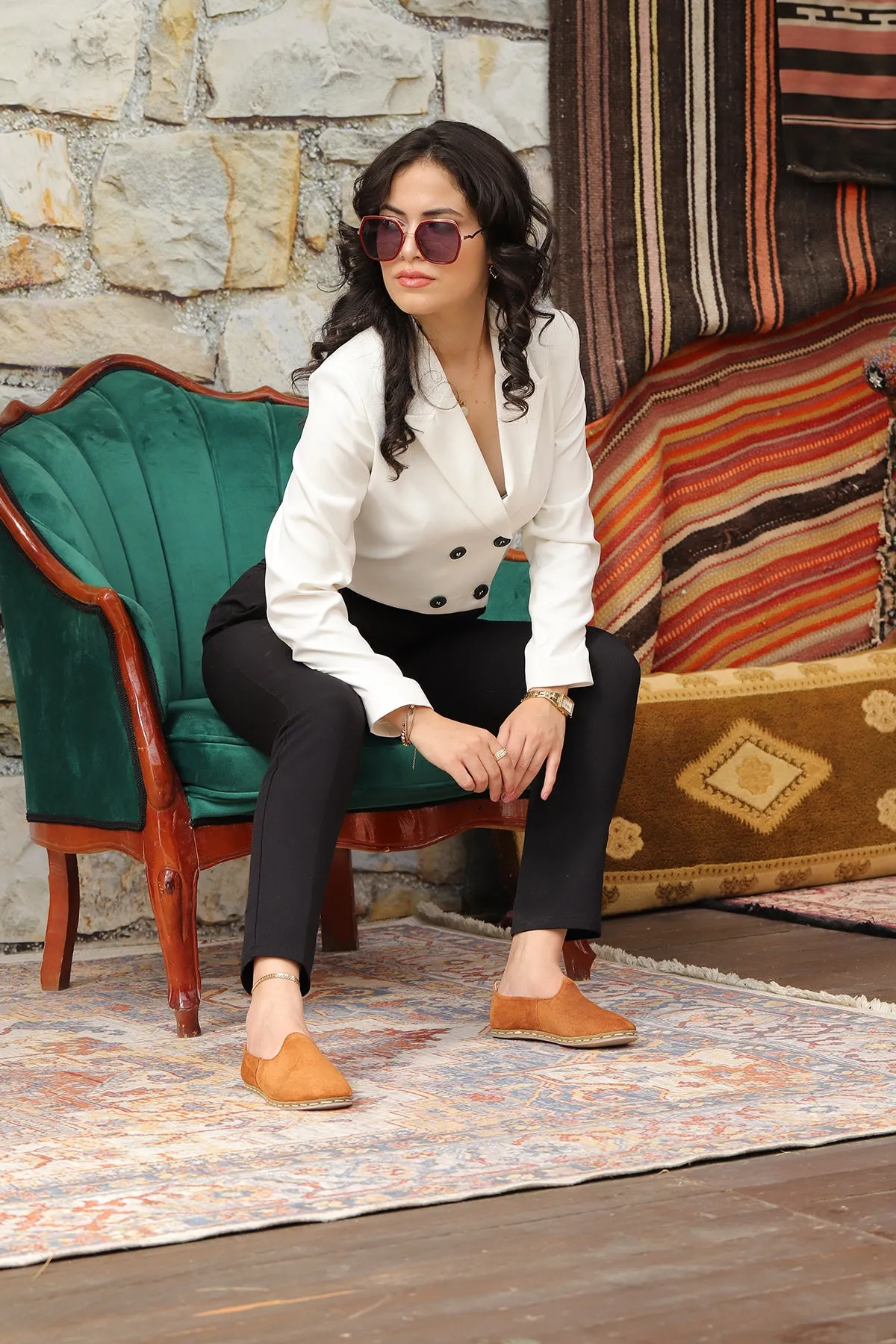 Sunset Orange Handmade Suede Loafers (Women's)