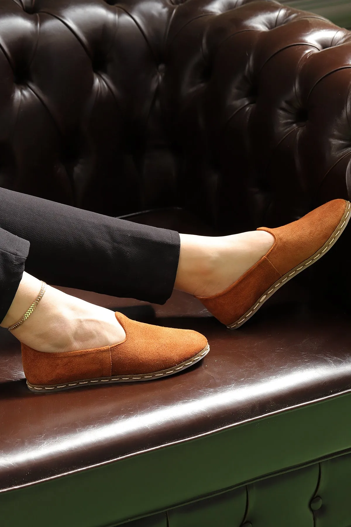 Sunset Orange Handmade Suede Loafers (Women's)