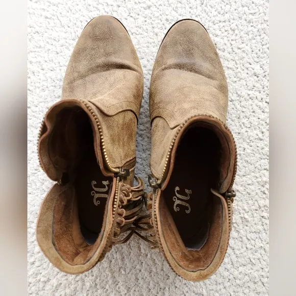 Tan Leather Ankle Country Fringe Boots