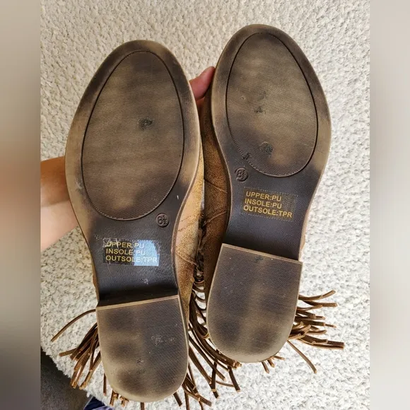 Tan Leather Ankle Country Fringe Boots