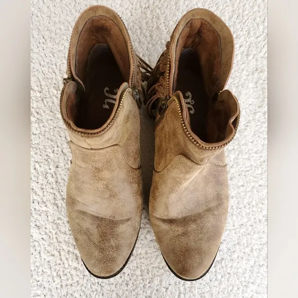 Tan Leather Ankle Country Fringe Boots
