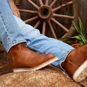 Tan Leather Beasley Slip On Zipper Western Cowboy Rubber Sole Boots - Cowboy Boots