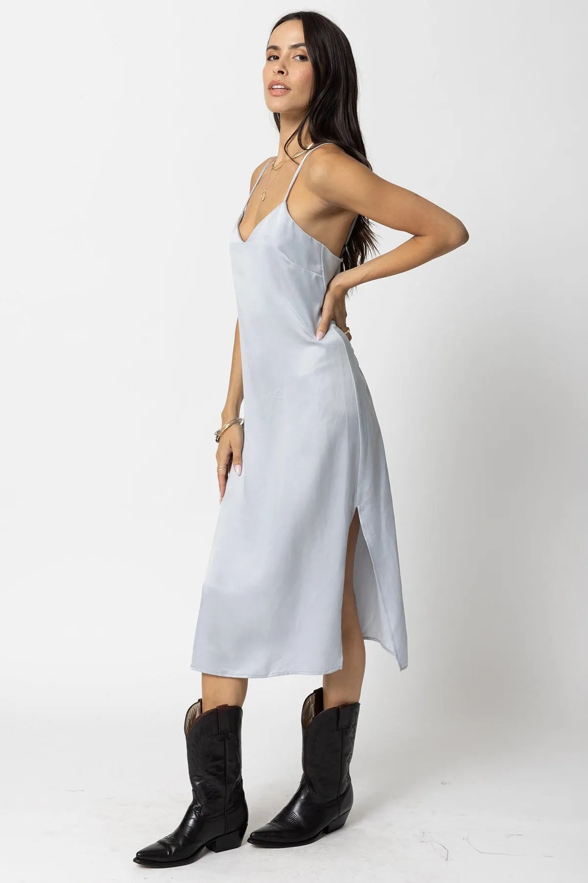 The Cupro Slip Midi Silver