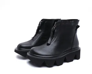 top quality leather women's boots  autumn and winter new thick-bottomed round head boots cowhide Martin boots