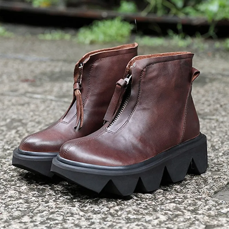 top quality leather women's boots  autumn and winter new thick-bottomed round head boots cowhide Martin boots