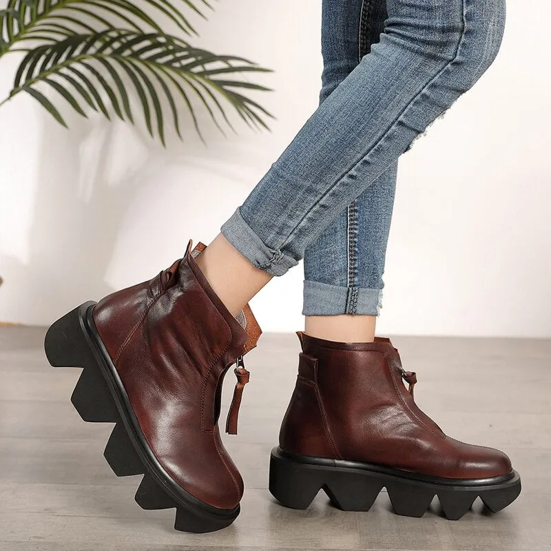 top quality leather women's boots  autumn and winter new thick-bottomed round head boots cowhide Martin boots
