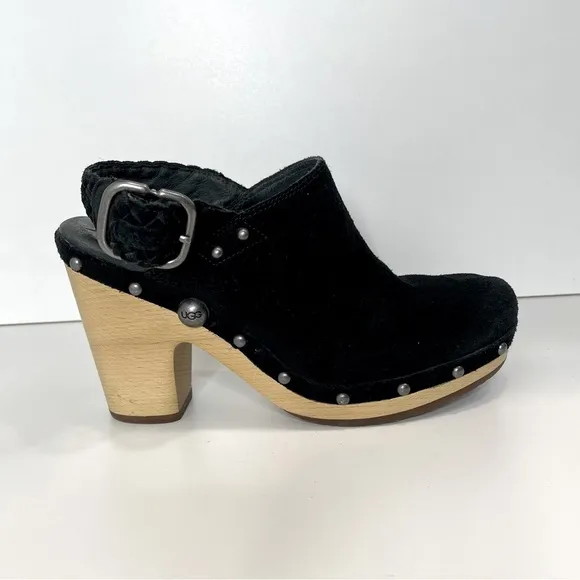 Ugg Dafni Suede Braided Slingback Mule Platform Studded Lined Heel Clog Boho