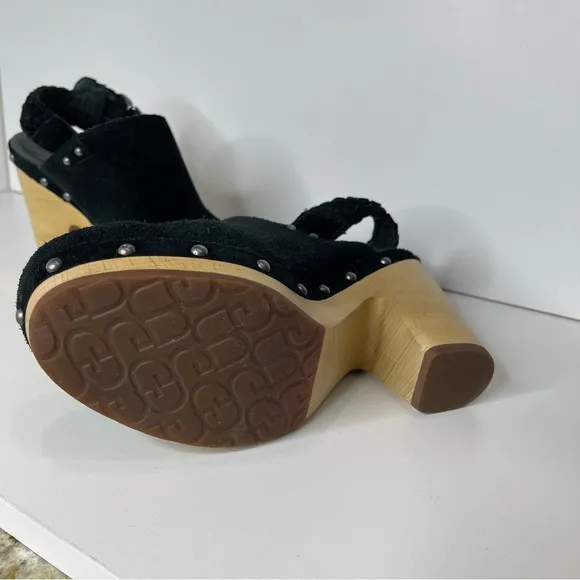 Ugg Dafni Suede Braided Slingback Mule Platform Studded Lined Heel Clog Boho