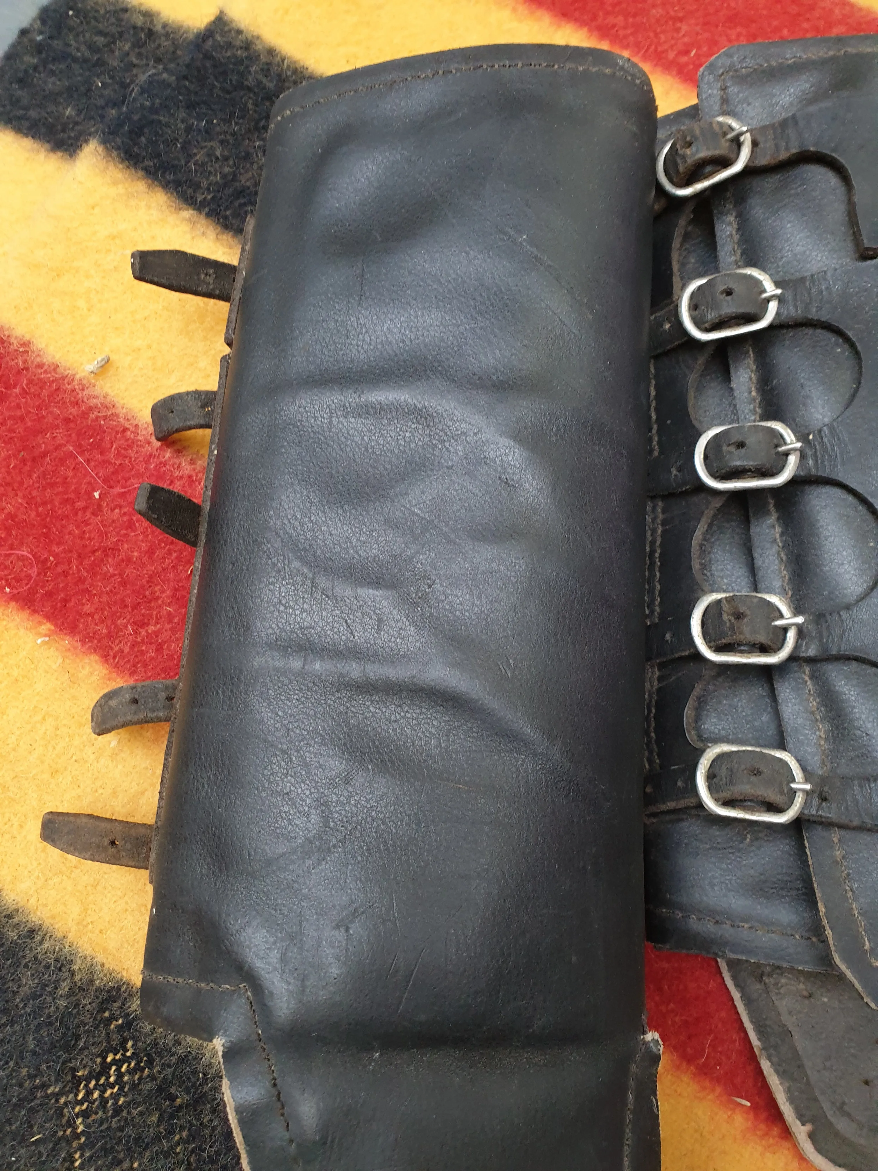 Used black leather full size brushing boots FREE POSTAGE☆
