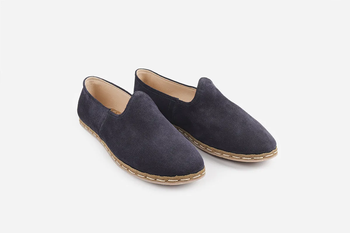 Velvet Midnight Blue Handmade Suede Loafers (Men's)