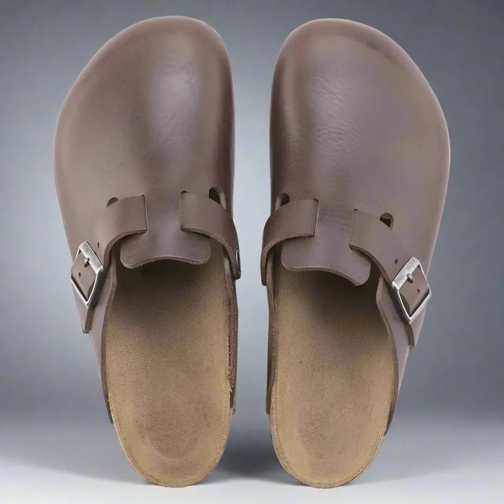 Vintage Brown Leather Pedestal Platforms Clogs - Clogs