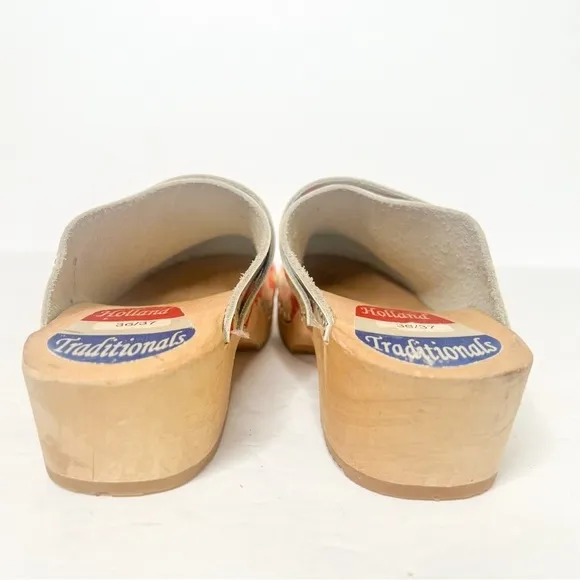 VTG Holland Traditional Clogs Wooden Red Patent Leather Flower Size 37 6 Women’s
