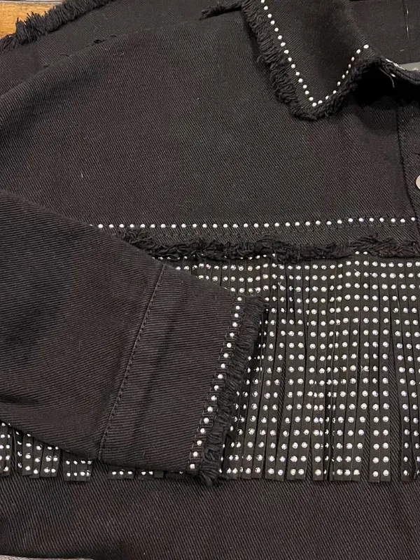 Wild Card Studded Fringe Denim Jacket, Black