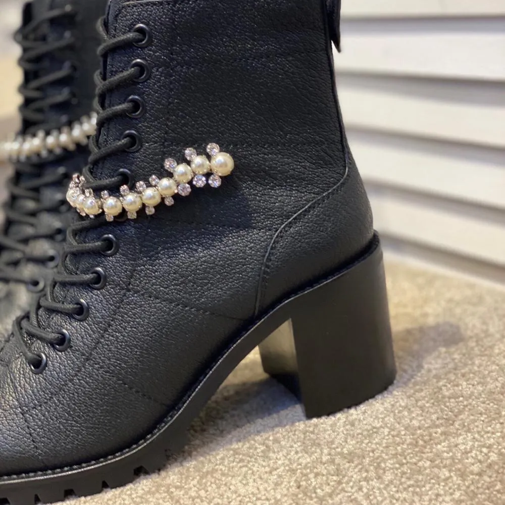Woman Crystal Mid Heel Ankle Boots