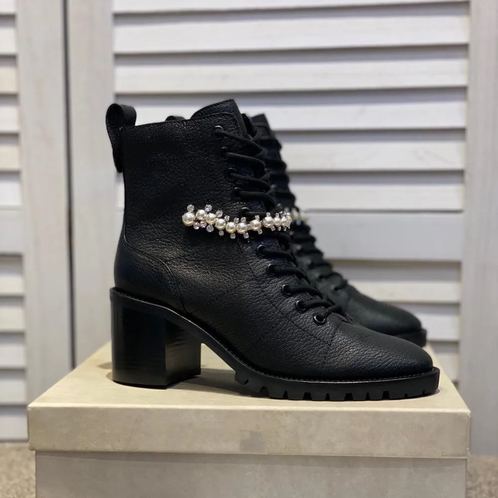 Woman Crystal Mid Heel Ankle Boots