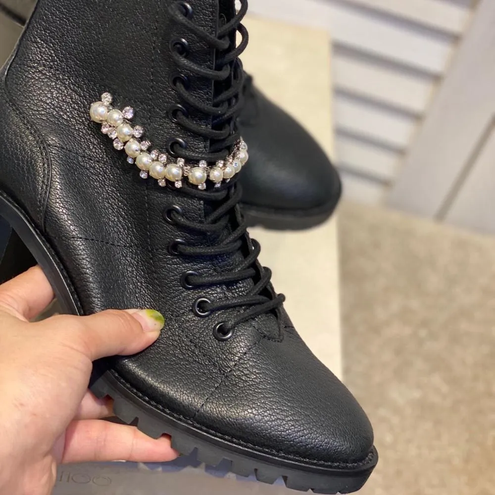 Woman Crystal Mid Heel Ankle Boots
