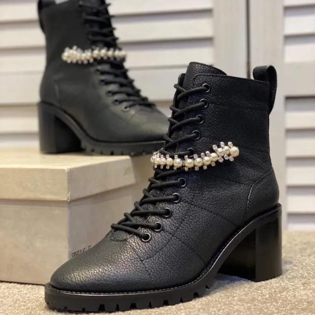 Woman Crystal Mid Heel Ankle Boots