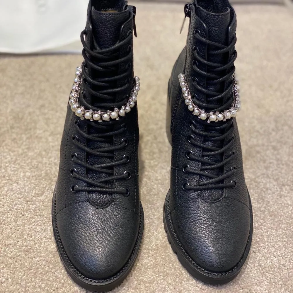 Woman Crystal Mid Heel Ankle Boots