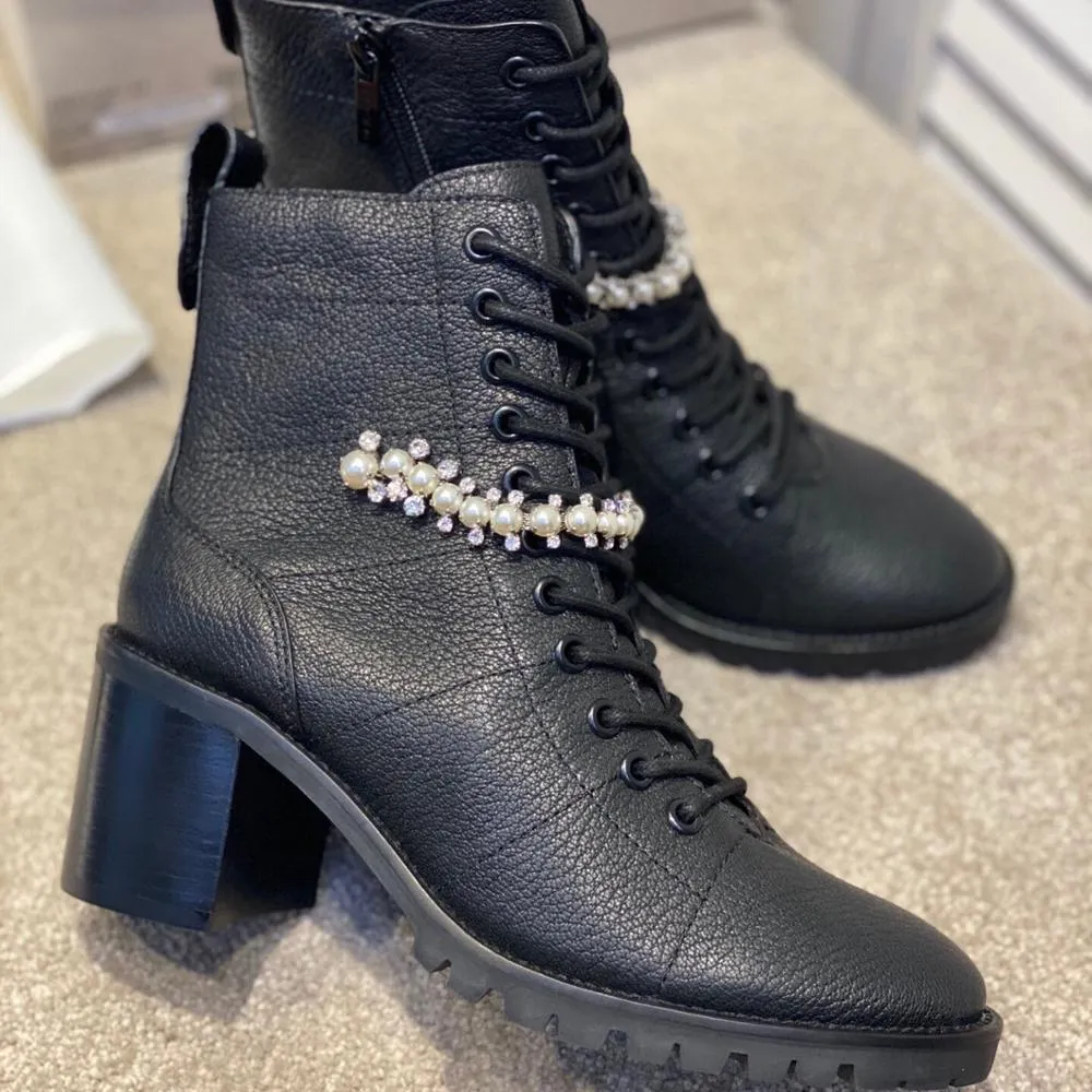 Woman Crystal Mid Heel Ankle Boots