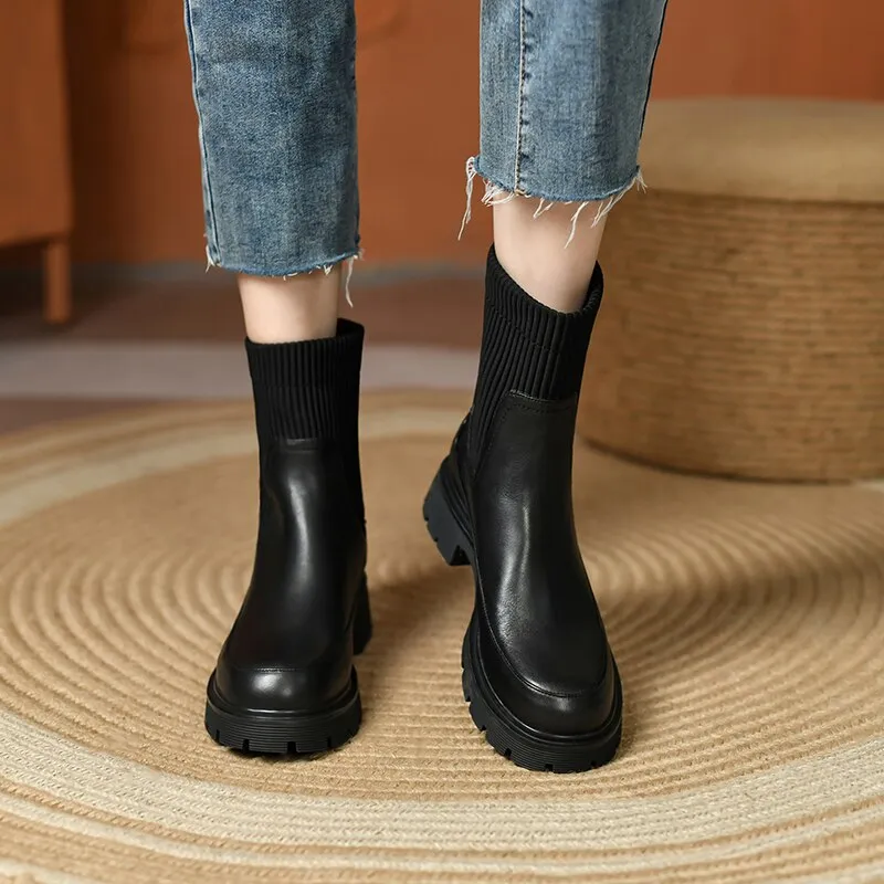 Women  Square heel Ankle Martin Boot