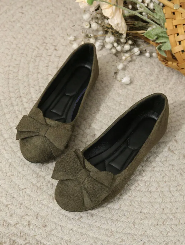 Women’s Ballet Flats – Bow Detail – Slip-On – Round Toe – Comfortable Everyday Shoe