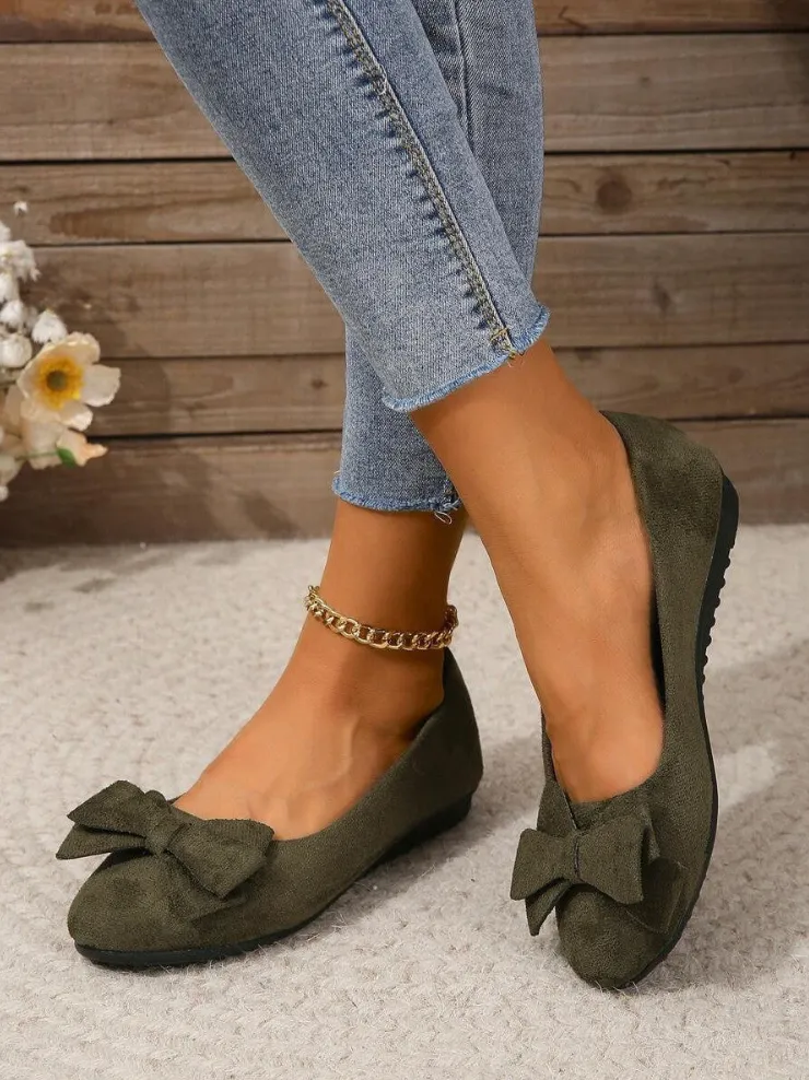Women’s Ballet Flats – Bow Detail – Slip-On – Round Toe – Comfortable Everyday Shoe