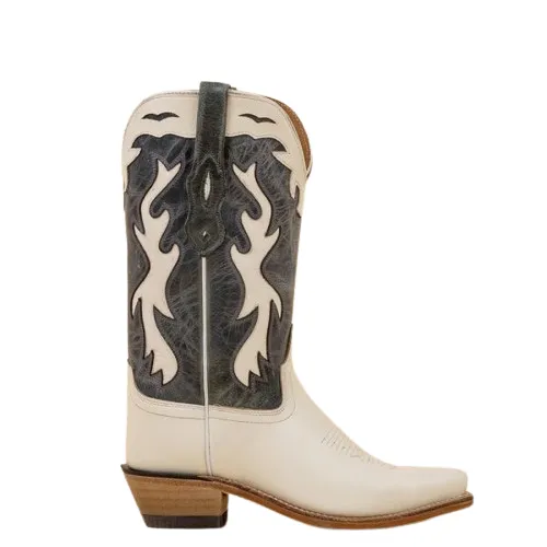 Women's Handmade Cowboy Boots in White and Black Leather LF1626E Texan