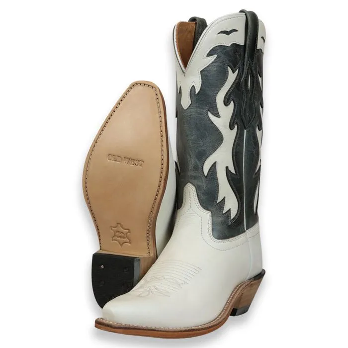 Women's Handmade Cowboy Boots in White and Black Leather LF1626E Texan