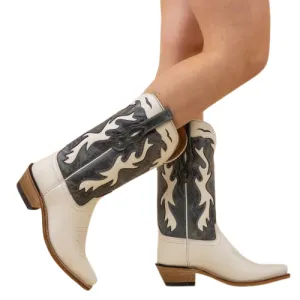 Women's Handmade Cowboy Boots in White and Black Leather LF1626E Texan