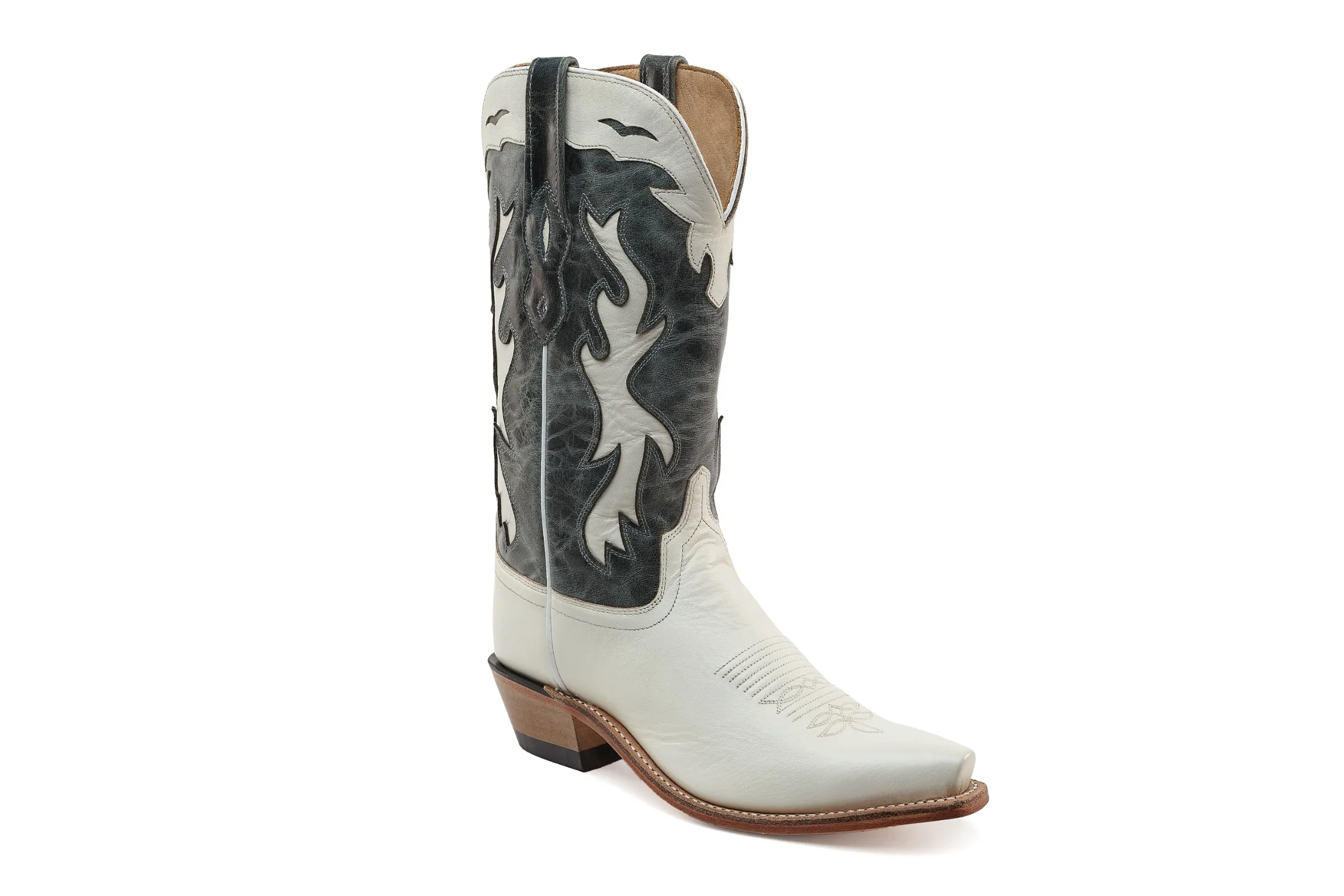 Women's Handmade Cowboy Boots in White and Black Leather LF1626E Texan