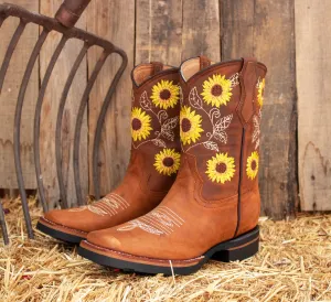 WOMENS LEATHER EMBROIDERED SQUARE TOE RODEO COWGIRL BOOTS