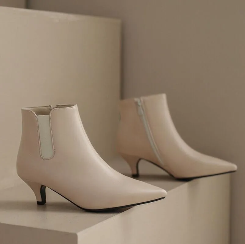 Women's Small Size Kitten Heel Pointy Ankle Boots AP11